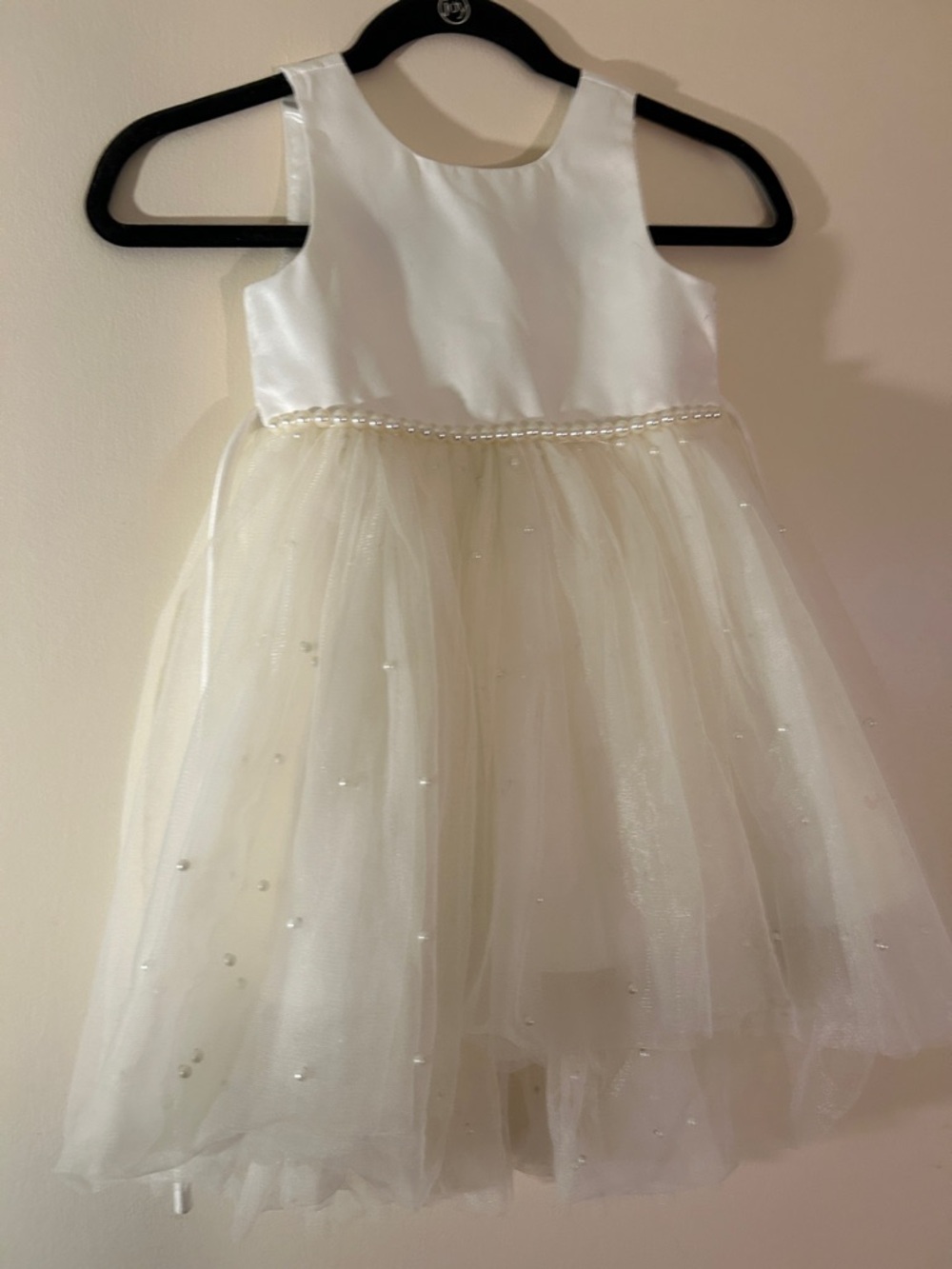 Ivory Pearl-Trim Tulle Formal Dress for Girls